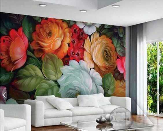 Tranh vẽ tường phòng khách các loại hoa