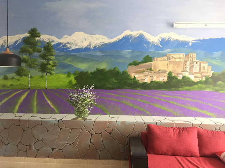 Tranh vẽ tường vườn hoa lavender