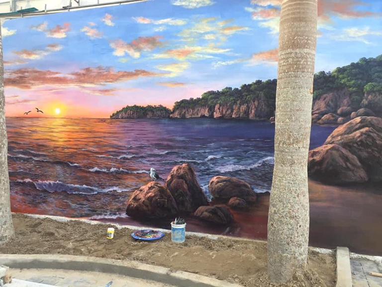 Tranh vẽ tường 3D bãi biển